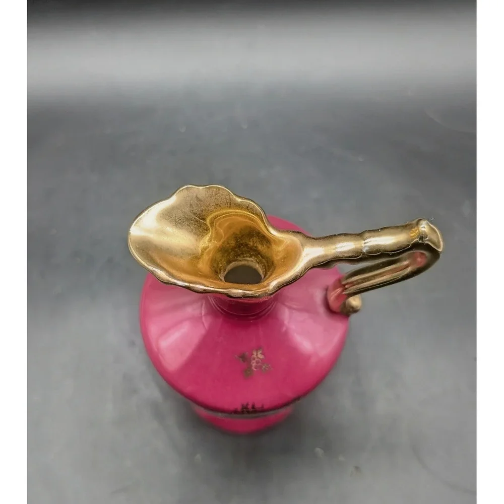Limoges France Pitcher Fuchsia Pink Gold Fragonard Courting Couple Ewer